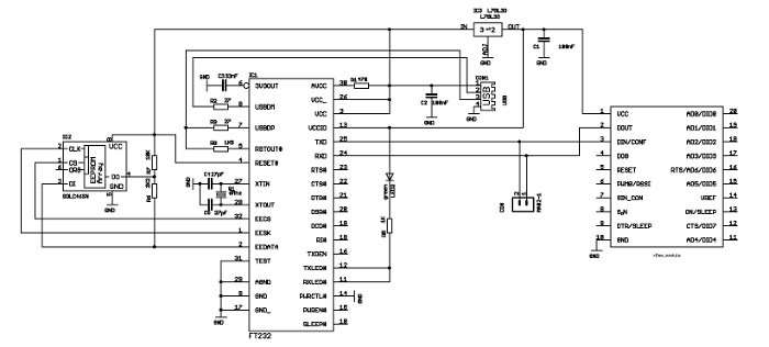 diagrama electónico:  UART a USB conversor de Martin Hug